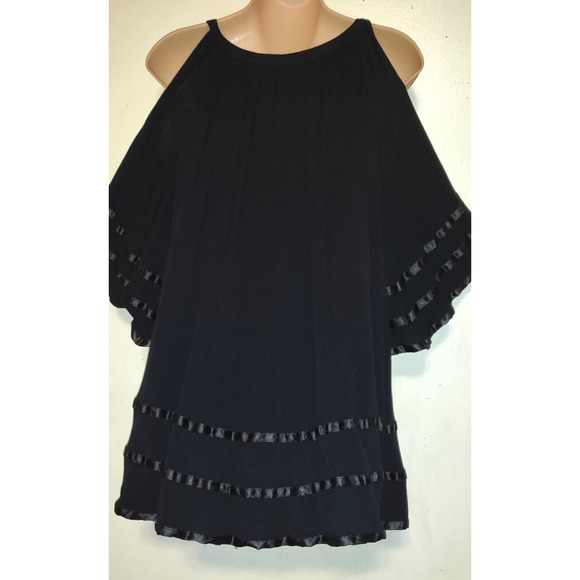 Witchy Black Boho Top M Whimsigoth Fairy Grunge Swingy Cold Shoulder Romantic - Picture 9 of 11